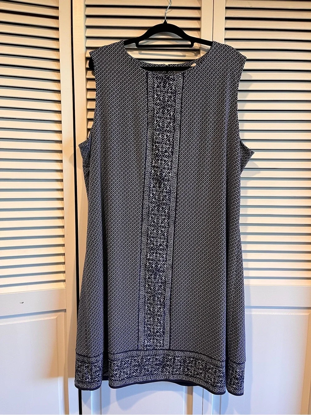 Michael Kors Navy and White Geometric Print Dress